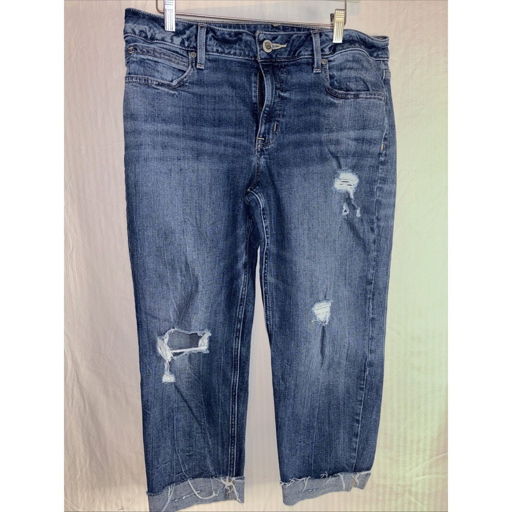 MAURICES PLUS SIZE 12 DENIM  DISTRESSED Crop jeans --Medium wash-NICE!!